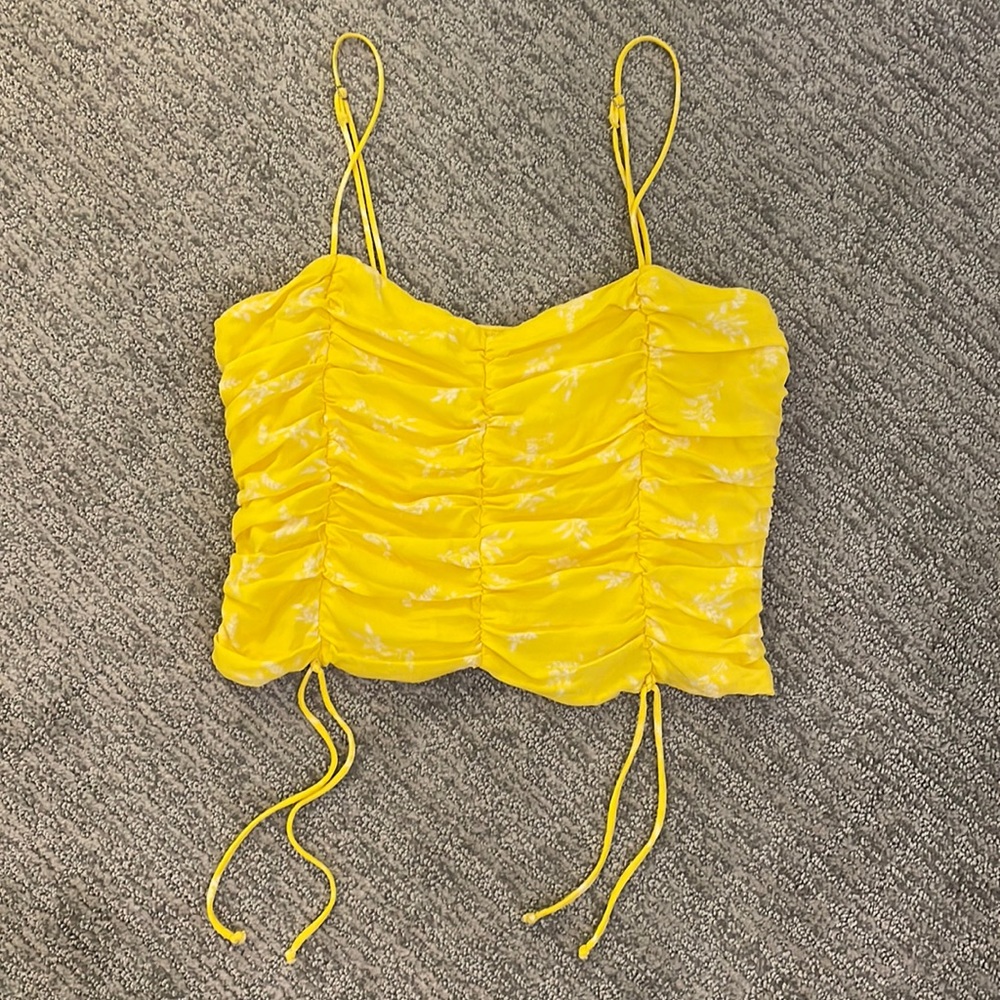 Skylar + Madison strappy bright yellow floral tank.